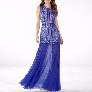 BCBGMAXAZRIA Leonie Burnout Lace Mermaid Gown Blue 2